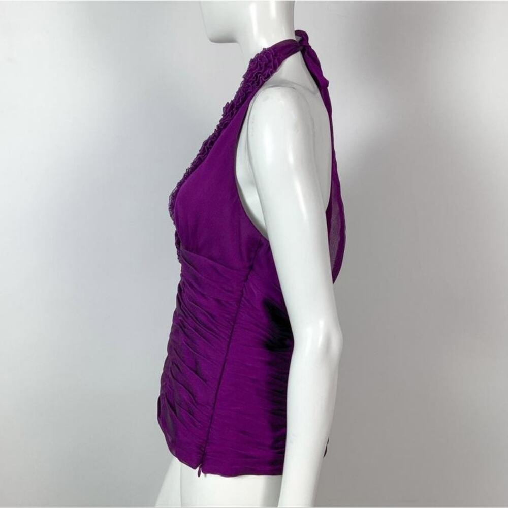 Adrianna Papell Purple Rosette Ruched Halter Top Blouse Size 12 - Picture 3 of 12